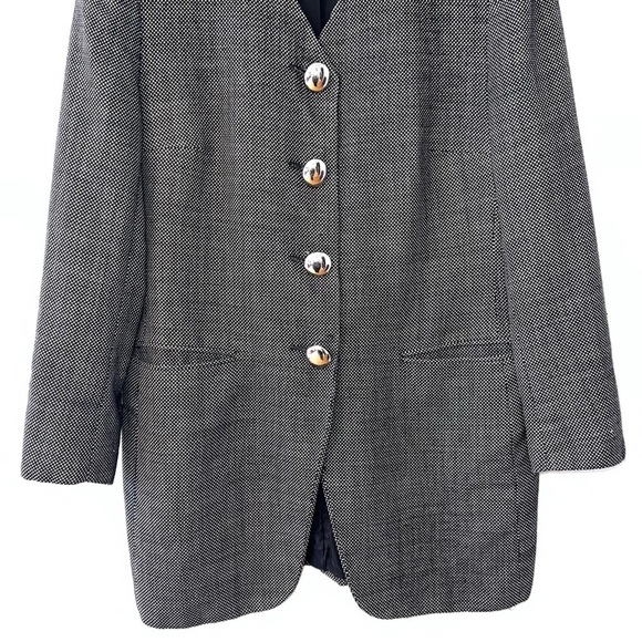 AKRIS Gray Wool Houndstooth Trench Coat Blazer 14/46 - Picture 7 of 12